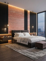 Flexible Travertine Stone Panels in Contemporary Bedroom