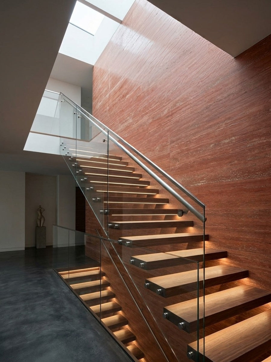 Travertine Stone Wall Panels for Entryway Staircase