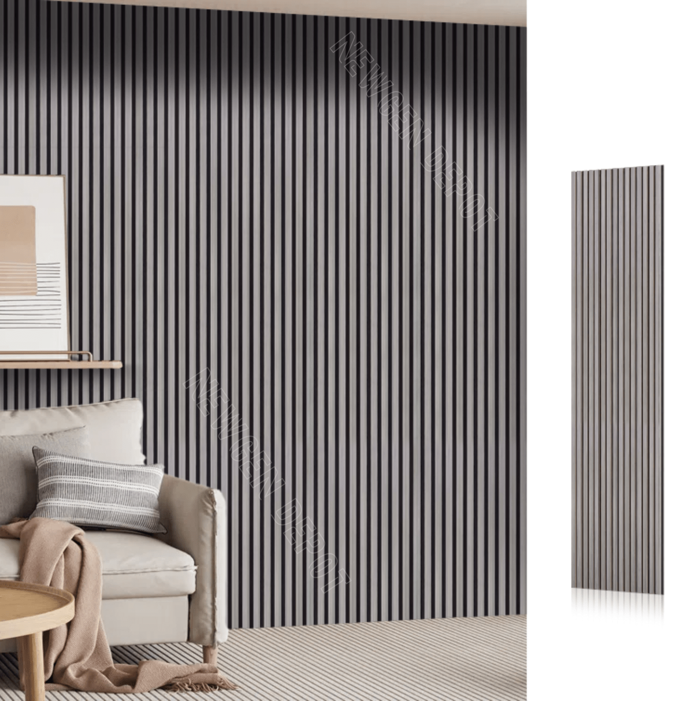 Koto Gray wood slat acoustic wall panels for sound absorption