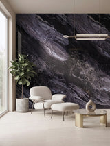 Noir Vein Marble PVC wall panels installed as a dramatic accent wall in a modern sitting area