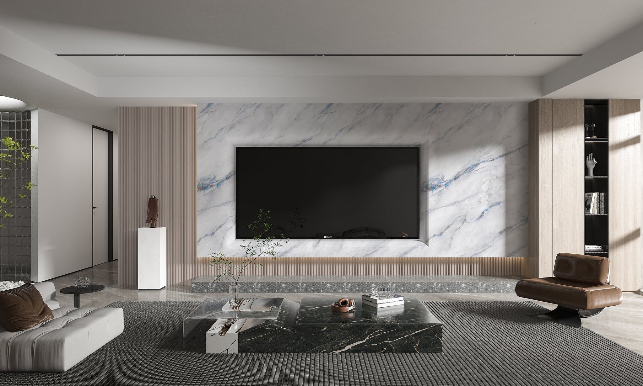 PVC 3D Marble Sheet Bluewave. NewGen Depot. Living Room  With PVC Marble Sheets Design