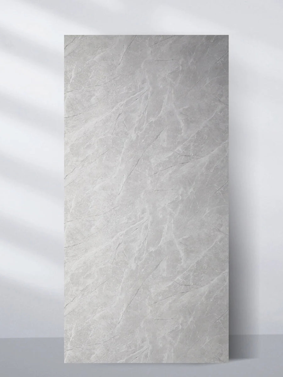 Serene Stone Marble UV-protected PVC wall panel, 4 x 8 ft, with soft gray veining