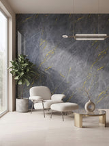 Silver Gold Marble PVC wall panels installed as a gray and gold accent wall in a modern sitting area