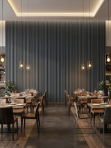 Contemporary Restaurant Accent Wall with Silver Gray Panels