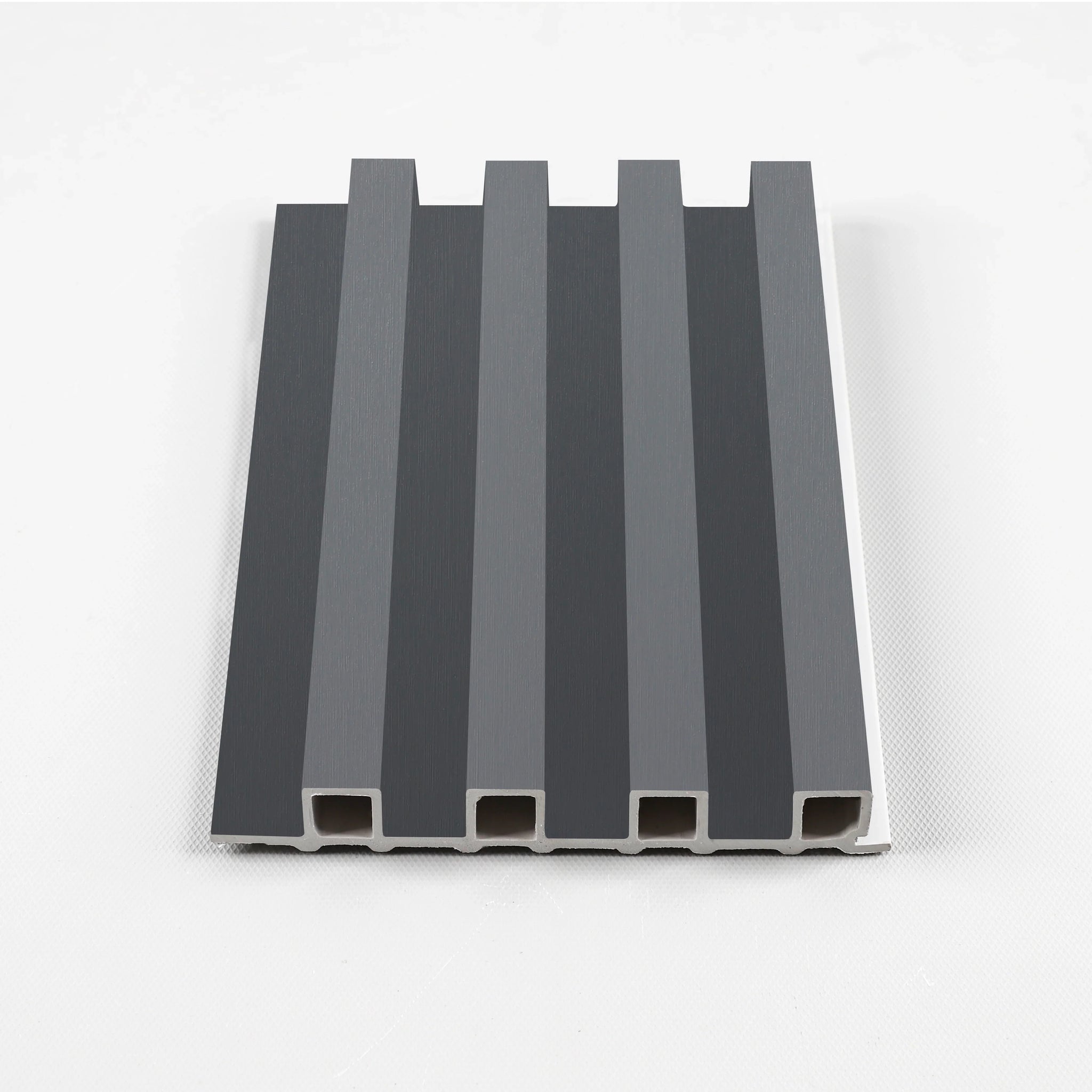 Silver Gray Metallic Stylish WPC fluted 3D panel sample for commercial walls