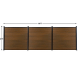 Medium brown composite fence panels with walnut finish, 6ft tall, connected by black metal posts, ideal for NJ backyards.