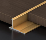 Gold 3mm aluminum H-joint connection trim joining dark wood-look wall panels