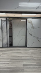 Calacatta Manhattan PVC marble sheets installed on luxury interior wall, waterproof 4x8 ft