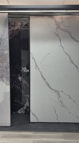 Calacatta Belga PVC marble sheets installed on luxury interior wall, waterproof 4x8 ft