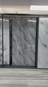 Silver Gold marble PVC wall panel installed on luxury interior wall, UV protected fireproof waterproof 4x8 ft