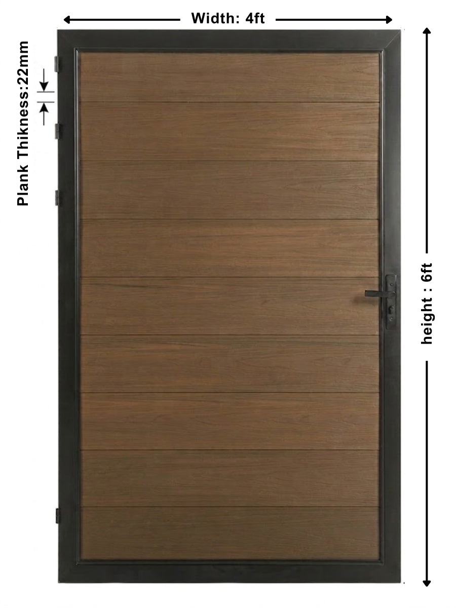 Single WPC fence gate 4x6 feet walnut finish durable outdoor privacy gate