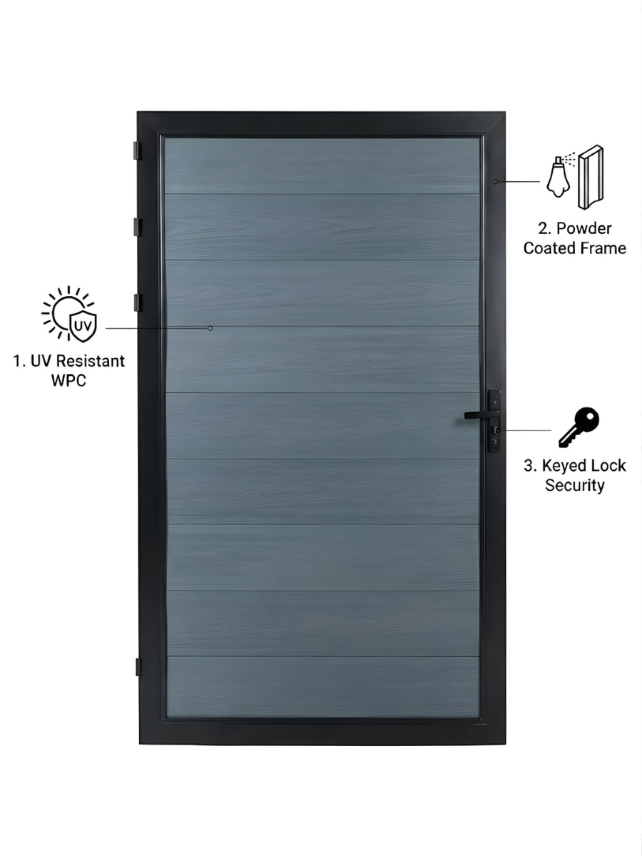 Light gray WPC fence gate single panel 4x6 ft composite exterior gate