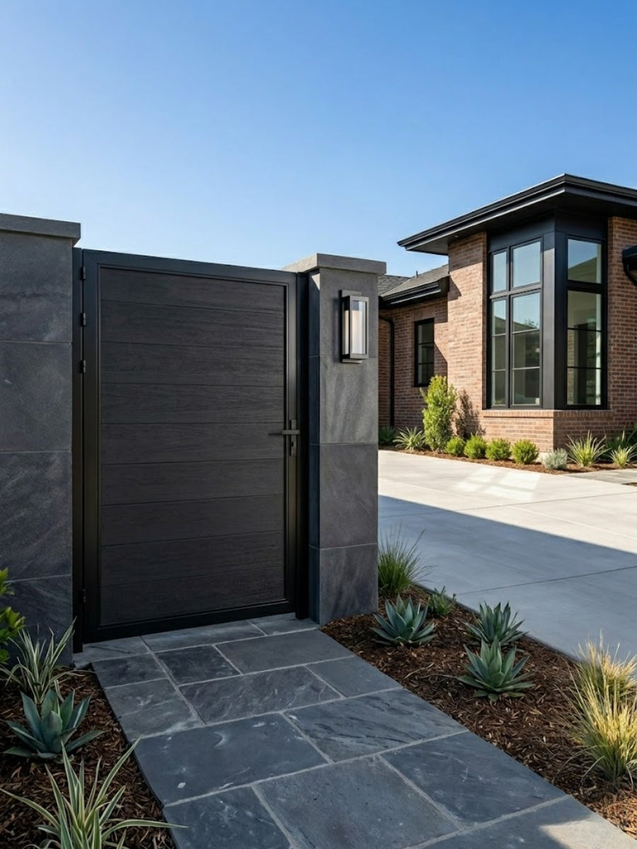 Composite WPC fence gate single black finish 4x6 ft outdoor gate panel