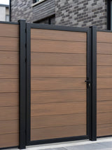 WPC single fence gate walnut color 4x6 ft low maintenance exterior gate