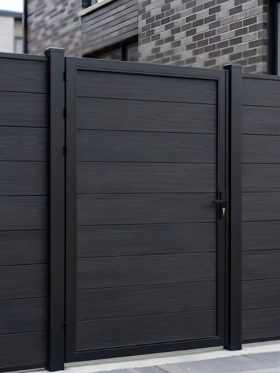 WPC single fence gate black color 4x6 ft low maintenance exterior gate