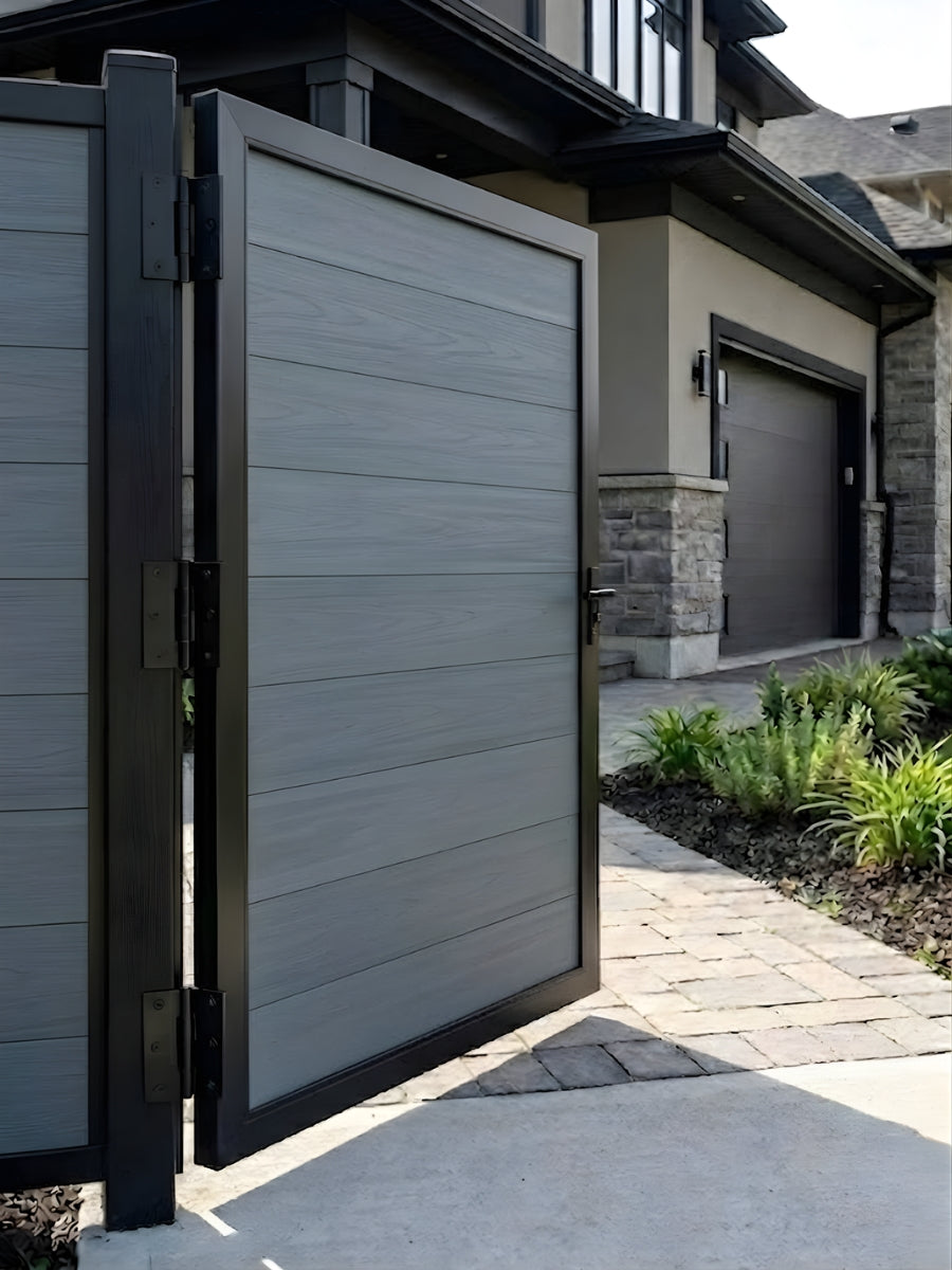 Outdoor WPC fence gate single light gray color 4x6 ft durable composite gate